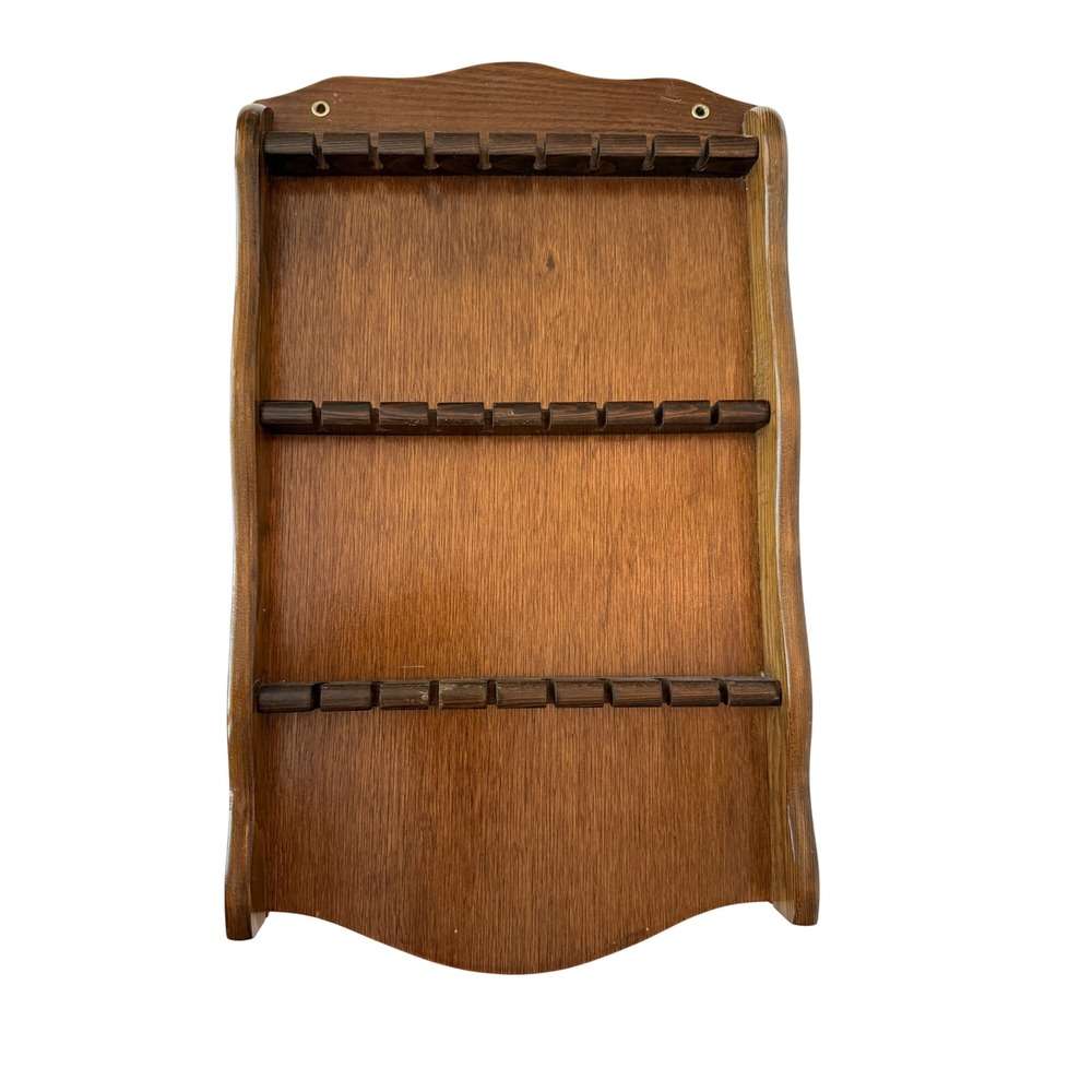 Vintage Wooden Wall Mounted Collectible Spoon Rack 3 Tier Wood Displays 24 Spoon